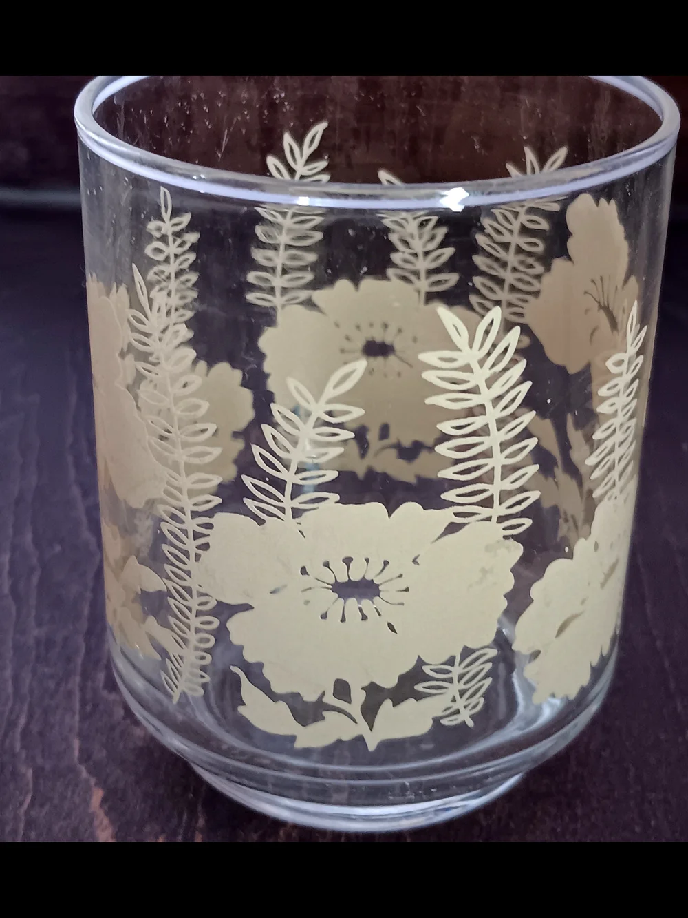 Vintage MCM Yellow Hibiscus And Fern Libbey Glass Pair